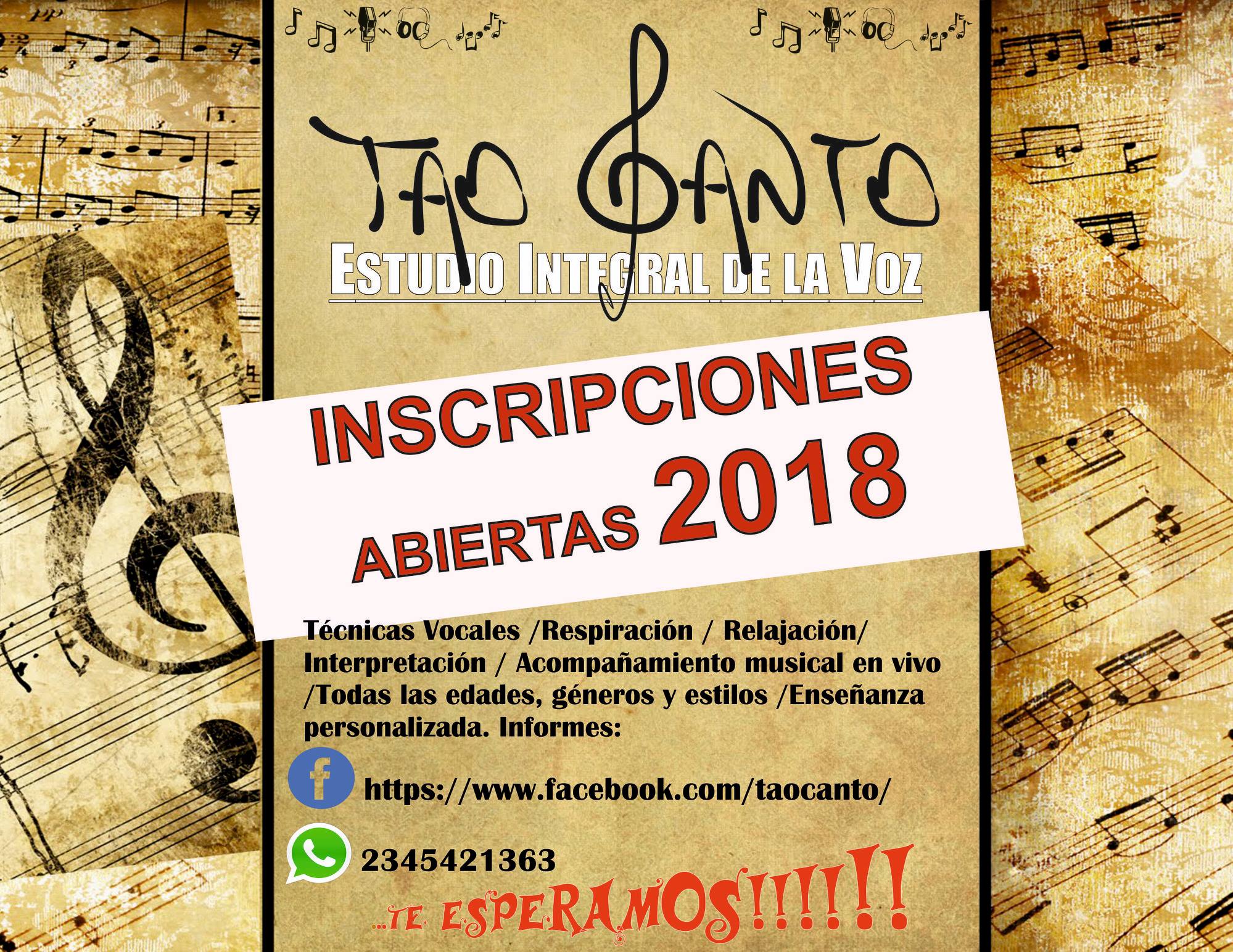 Se encuentra abierta la inscripción en la escuela de canto  «Tao canto».-