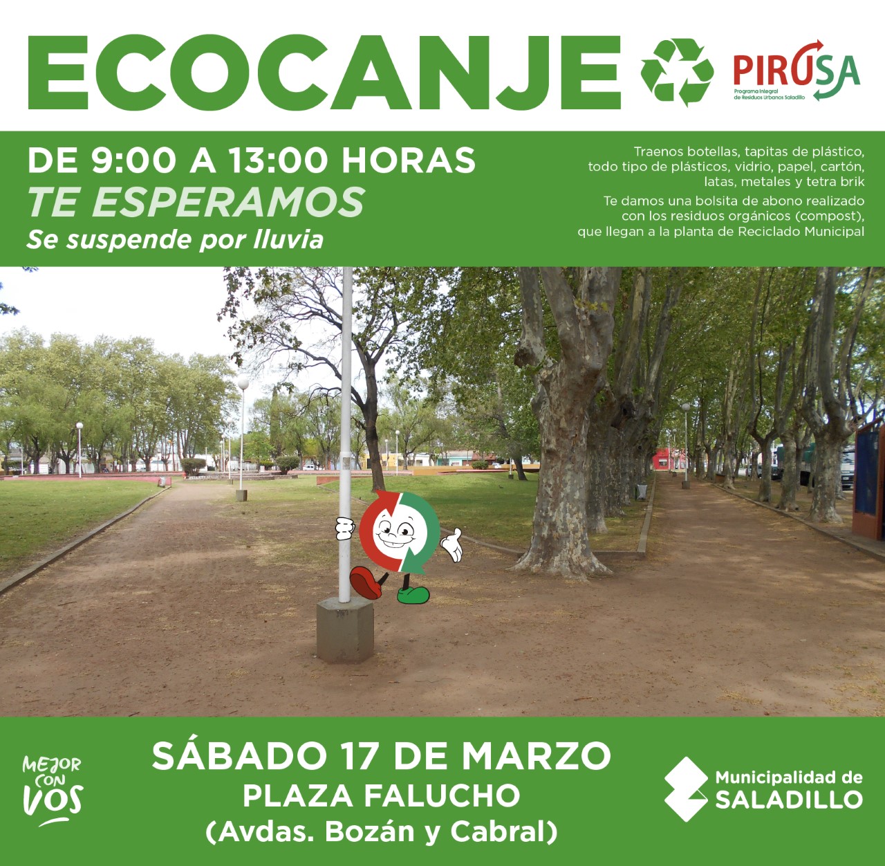 17 de marzo. ECOCANJE en Plaza Falucho.-