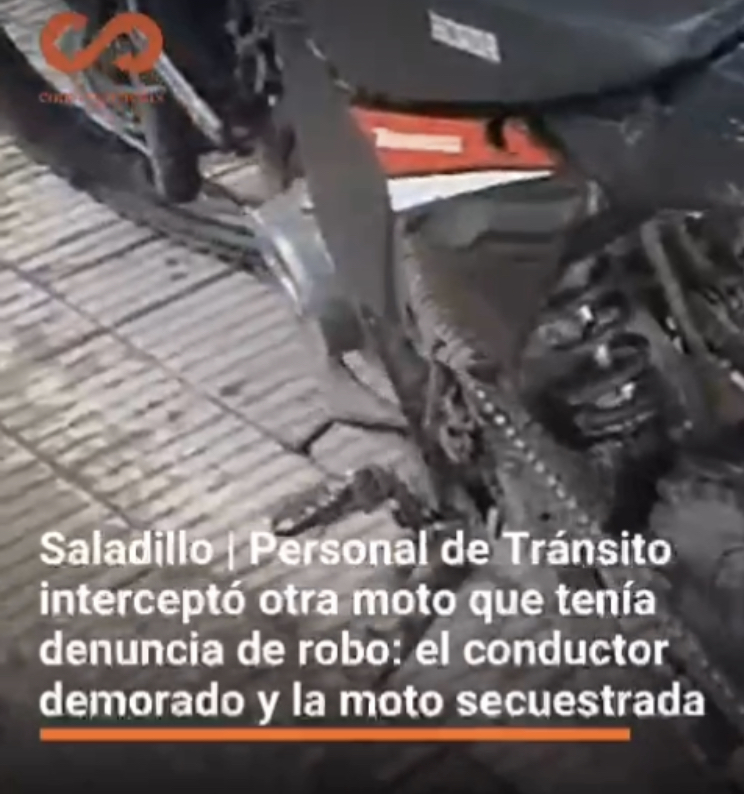 Saladillo | Personal de Tránsito interceptó otra moto que tenía denuncia de robo: el conductor demorado y la moto secuestrada.-