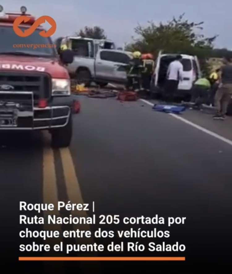 Roque Pérez | Ruta Nacional 205 cortada por choque entre dos vehículos sobre el puente del Río Salado.-