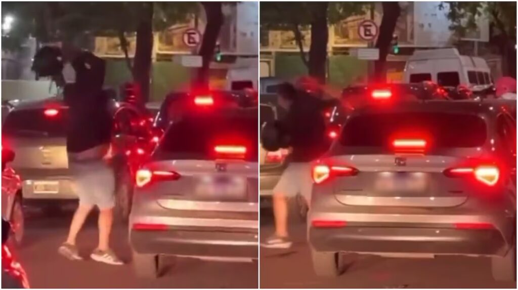 Balvanera | un conductor roció con gas pimienta a un motociclista que le destrozó el auto a golpes.-