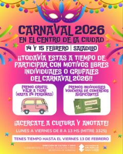 Saladillo | Carnaval 2026: Todavía podes participar con motivos libres individuales o grupales.-