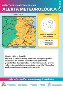 Alerta meteorológica | Lluvias persistentes en gran parte de la Provincia de Buenos Aires.-