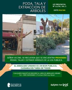 Saladillo | Recuerdan que está prohibido podar, talar o extraer árboles de la vía pública.-