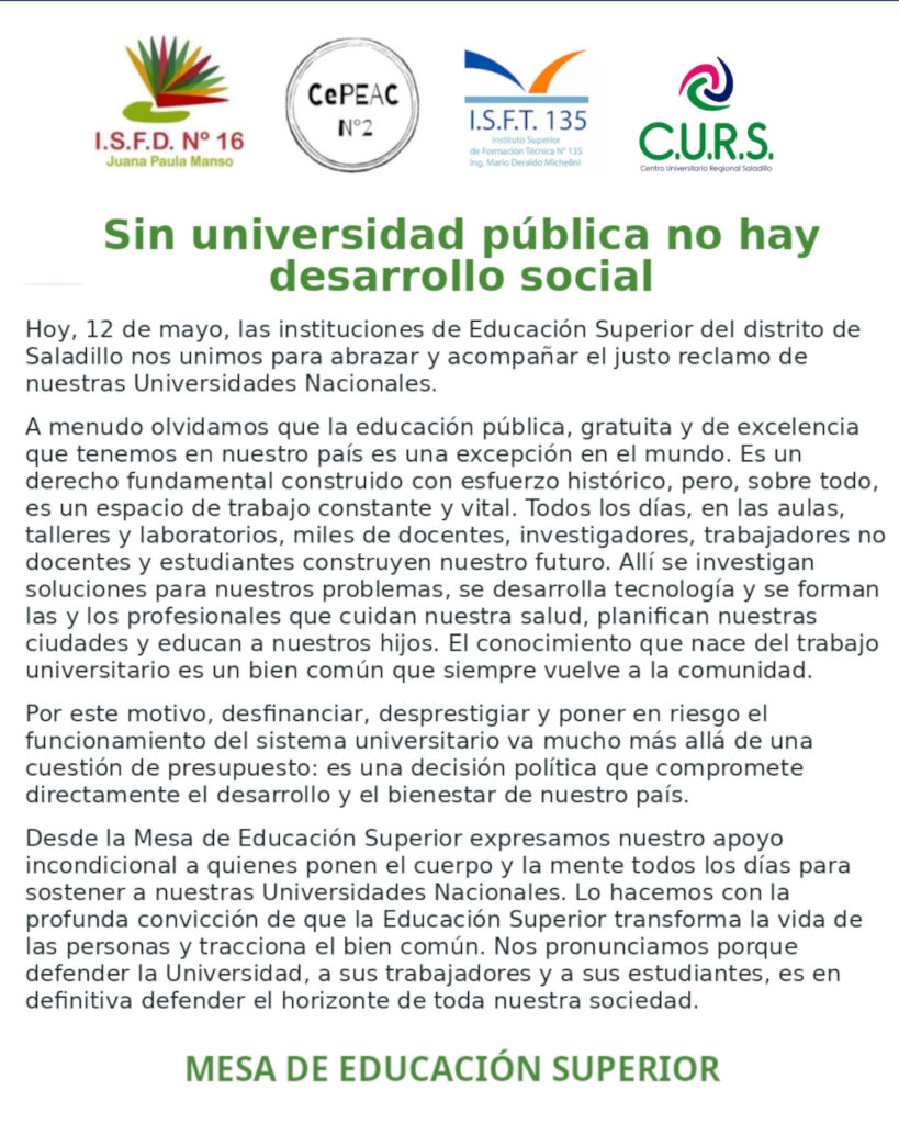 Sin universidad pública no hay desarrollo social.-