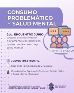Saladillo | Nuevo encuentro sobre consumo problemático y salud mental.-
