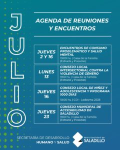 Cronograma de encuentros previstos para julio en Saladillo.-