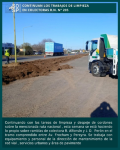 Saladillo | Continúan con  los trabajos de limpieza en colectoras de la Ruta Nacional  Nº205.-