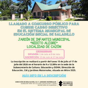 Saladillo | Llamado a concurso público para cubrir  cargo directivo en el sistema municipal de educación inicial.