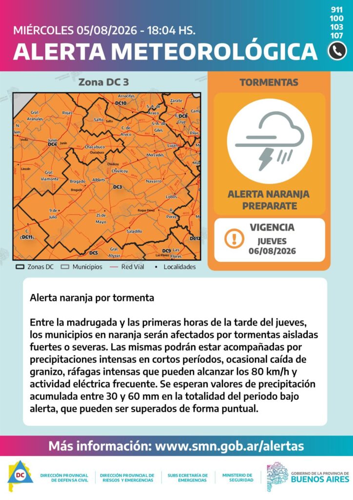 Saladillo | Alerta meteorológica : alerta naranja y amarillo por tormentas.-