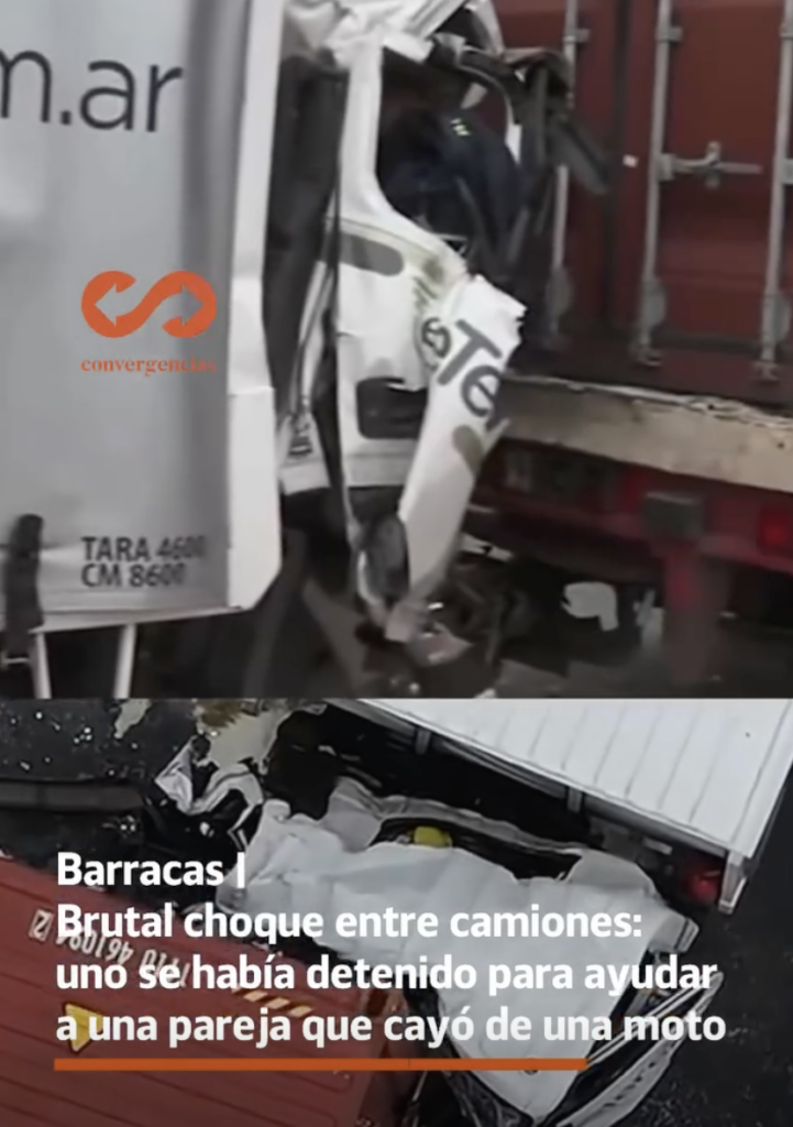 Barracas | Brutal choque entre camiones: uno se había detenido para ayudar a una pareja que cayó de una moto.-