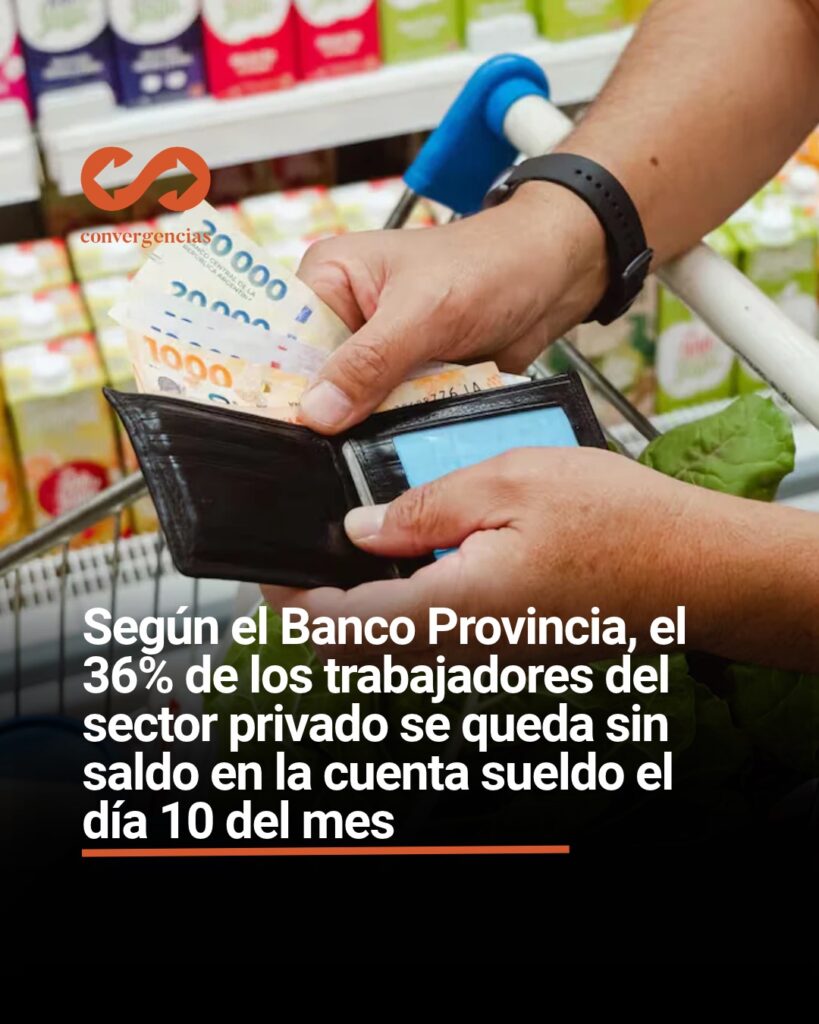 Según el Banco Provincia, el 36% de los trabajadores del sector privado se queda sin saldo en la cuenta sueldo el día 10 del mes.-