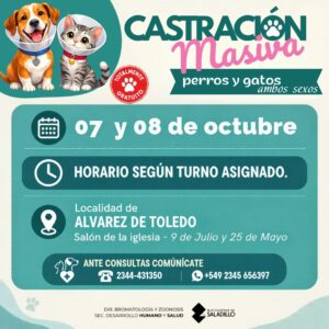 Agregaron un día más a la jornada de castración masiva de perros y gatos en Álvarez de Toledo.-