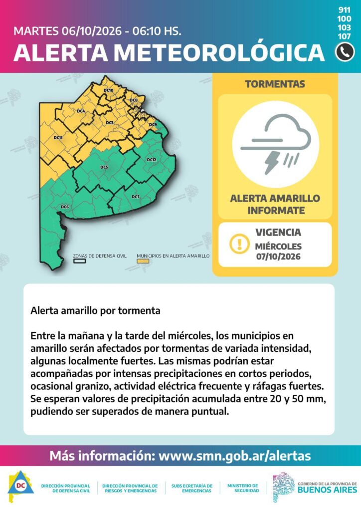 Saladillo | Descripción de alerta amarilla por tormentas - Miércoles 7/10.-