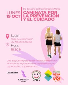 19 de octubre | Caminata para visibilizar la importancia de la prevención del Cáncer de Mama.-